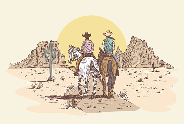 cowboys on horses sketch